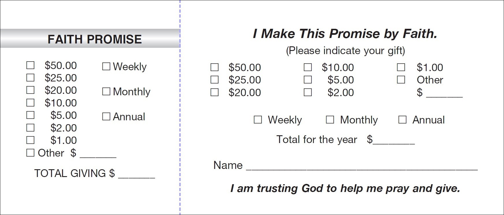 My Faith Promise for Missions Card